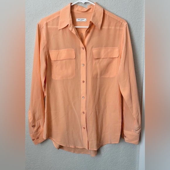 Equipment Femme Peach Orange 100% Silk Button Front Blouse - Size L - Picture 1 of 4